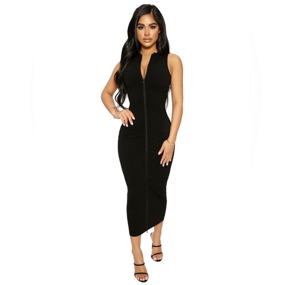 Naked Wardrobe Zip Front Snatched Dress